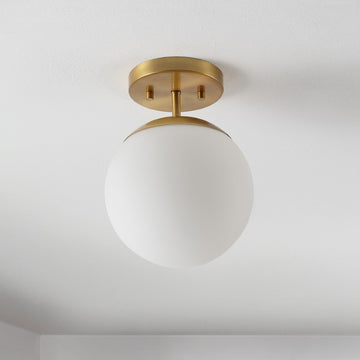 Marcel Bistro 7.75" Bohemian Farmhouse Iron/Frosted Glass LED Semi Flush Mount - JONATHAN Y